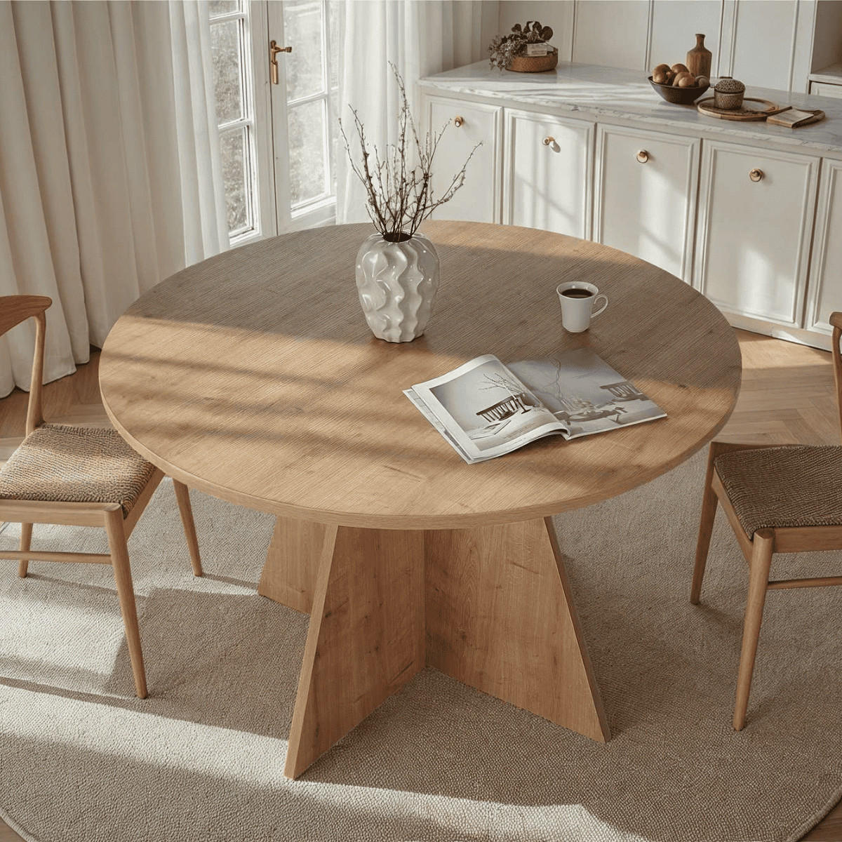 ESSTISCH mit rundem Tischplatte D120 cm 120/120/75 cm - Hellbraun, Holzwerkstoff (125/120/75cm) - Calicosy