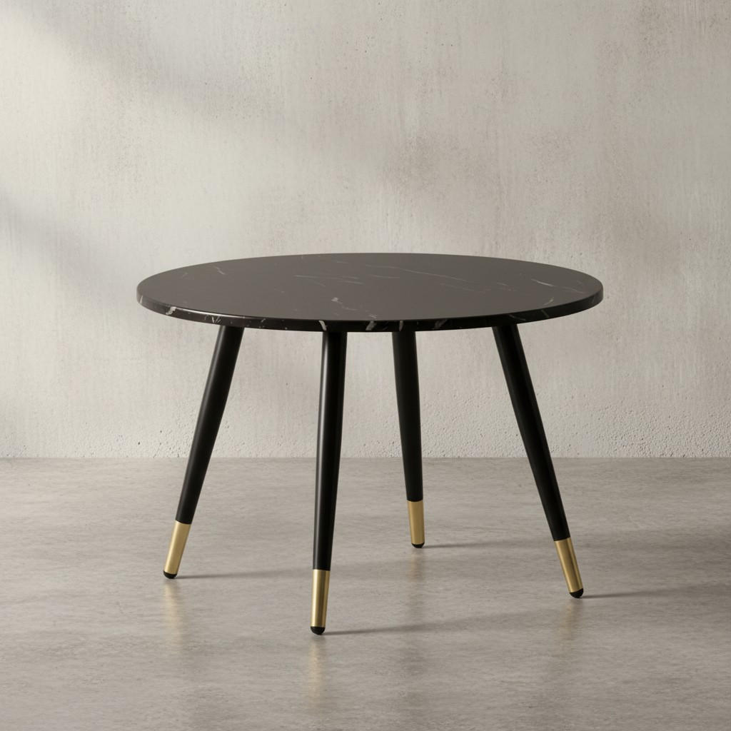 COUCHTISCH mit Marmor Optik, Modernes Design, Metall-Gestell, Runde Form, Schwarz 60x60x41 cm - Goldfarben/Schwarz, Holzwerkstoff/Metall (60/60/41cm) - KADIMA DESIGN