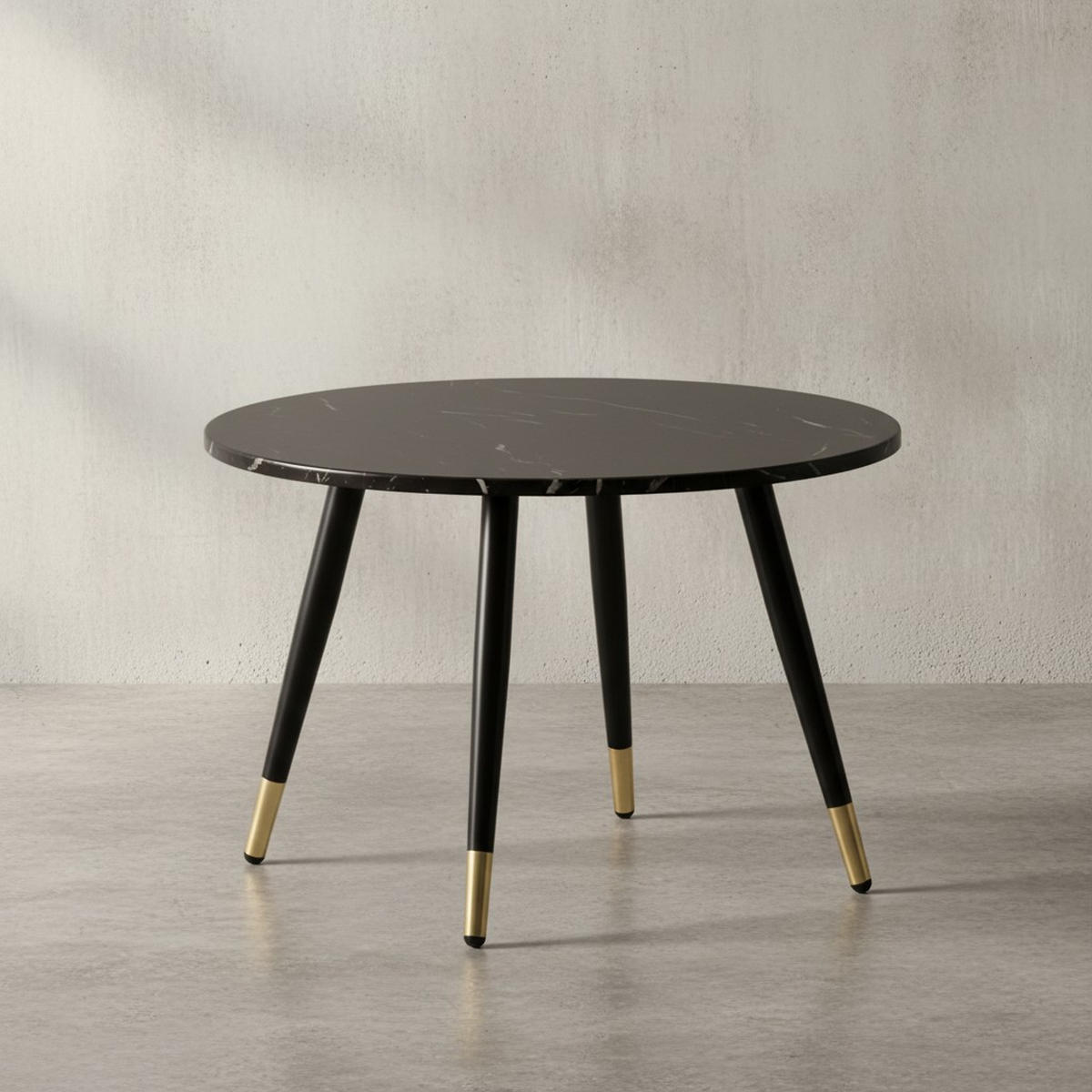 COUCHTISCH mit Marmor Optik, Modernes Design, Metall-Gestell, Runde Form, Schwarz 60x60x41 cm - Goldfarben/Schwarz, Holzwerkstoff/Metall (60/60/41cm) - KADIMA DESIGN