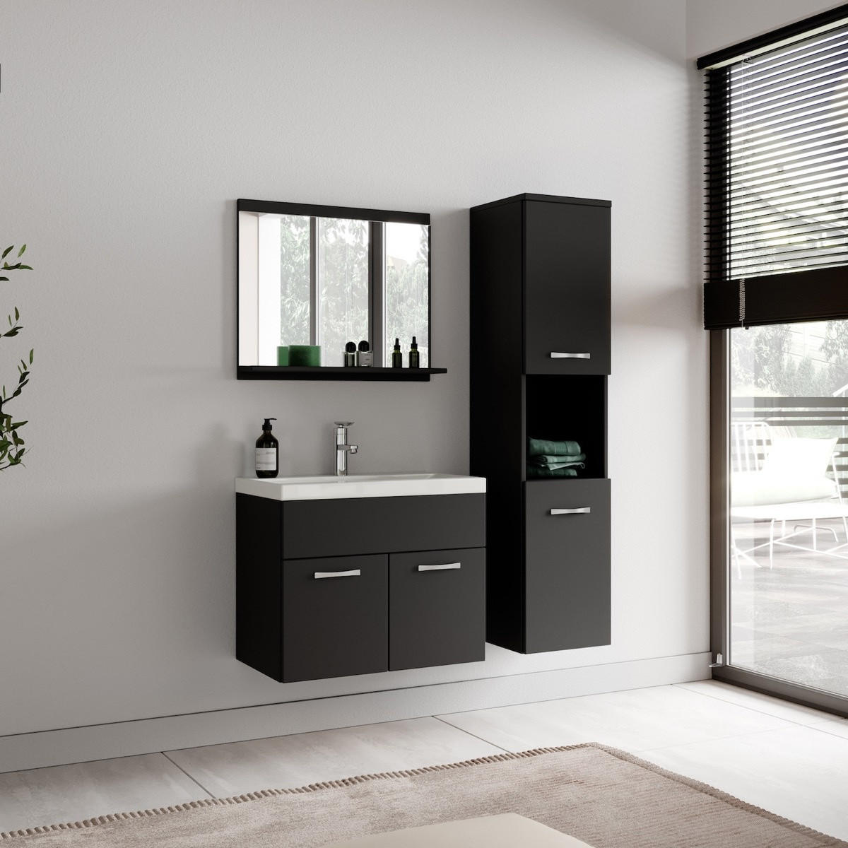 BADEZIMMERSCHRANK Montreal mit 2 Türen Grün Matt - 30 x 30 x 130 cm - Schwarz, Holz (30/131/30cm) - Badplaats