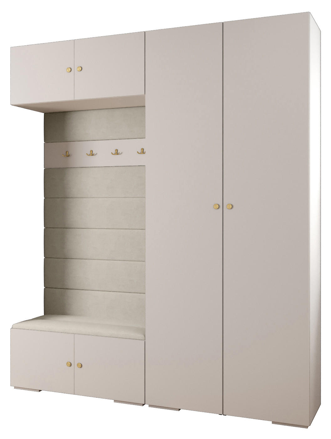Abiks Möbel Garderoben-Set Weiß, Beige, Gold 200x236.7x47 cm