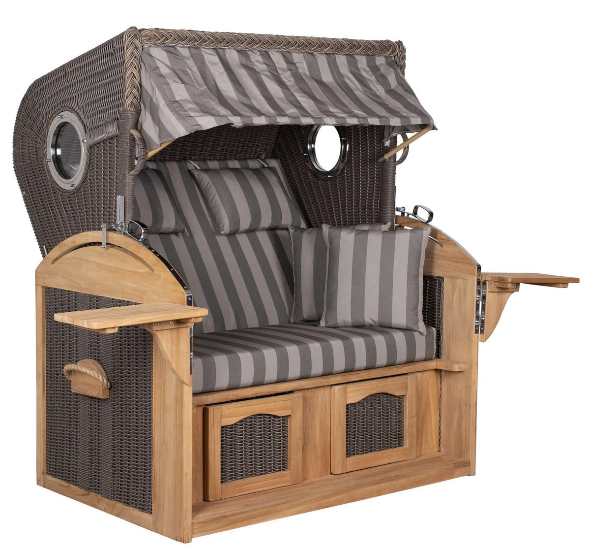 STRANDKORB XL Schillig Bullauge - Braun/Grau, Metall (142/170/95cm) - Mr. Deko