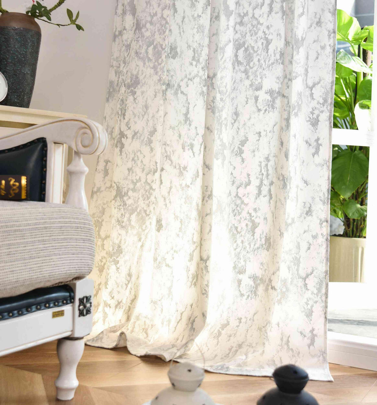 VORHANG SAMT MILANO STAR HxB 245x140 cm Weiß Silber - Weiß, Textil (140/245cm) - Gardinenbox