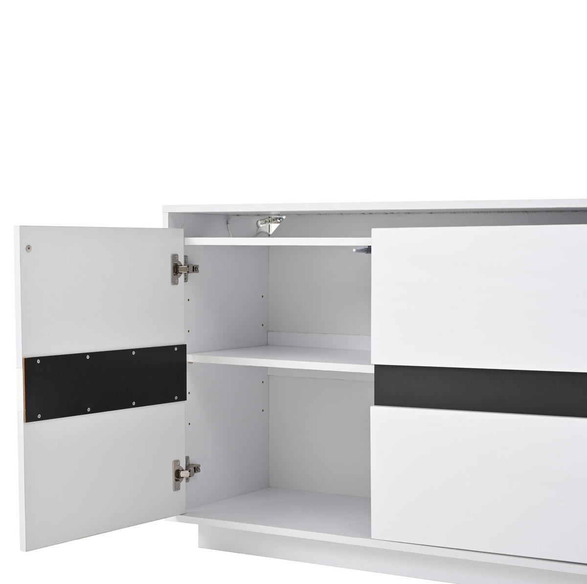 SIDEBOARD 140/40/70 cm in Weiß/Schwarz mit 3 Türen und LED-Beleuchtung - Weiß, Holzwerkstoff (140/70/40cm) - Flora Grace