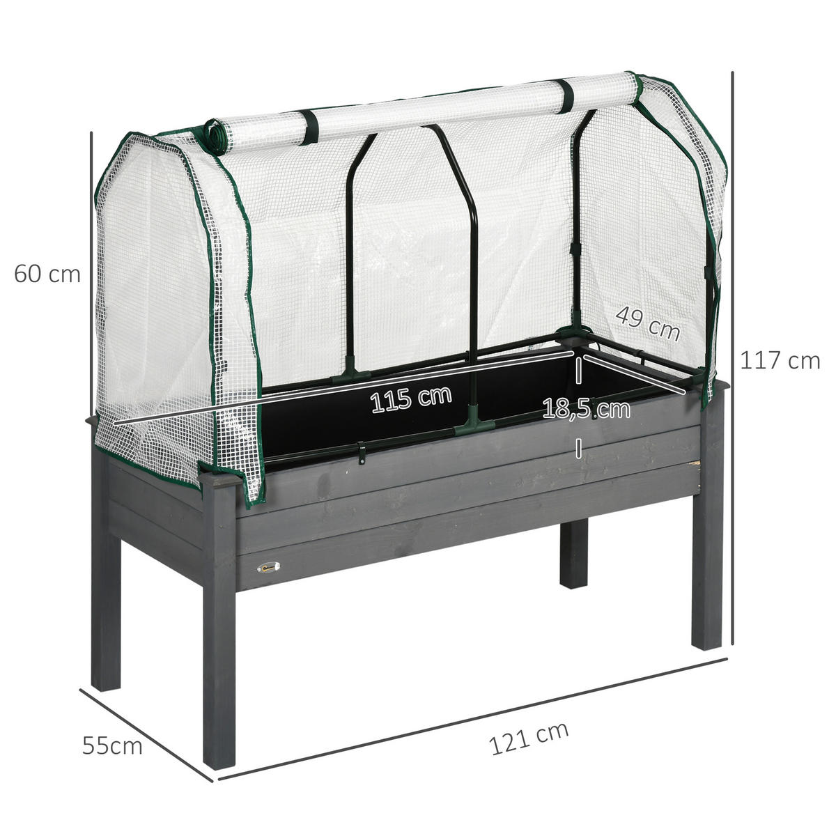 HOCHBEET DE-16039 mit PE-Abdeckung Natur - Dunkelgrau, Holzwerkstoff (121/117/55cm) - ComfortXL