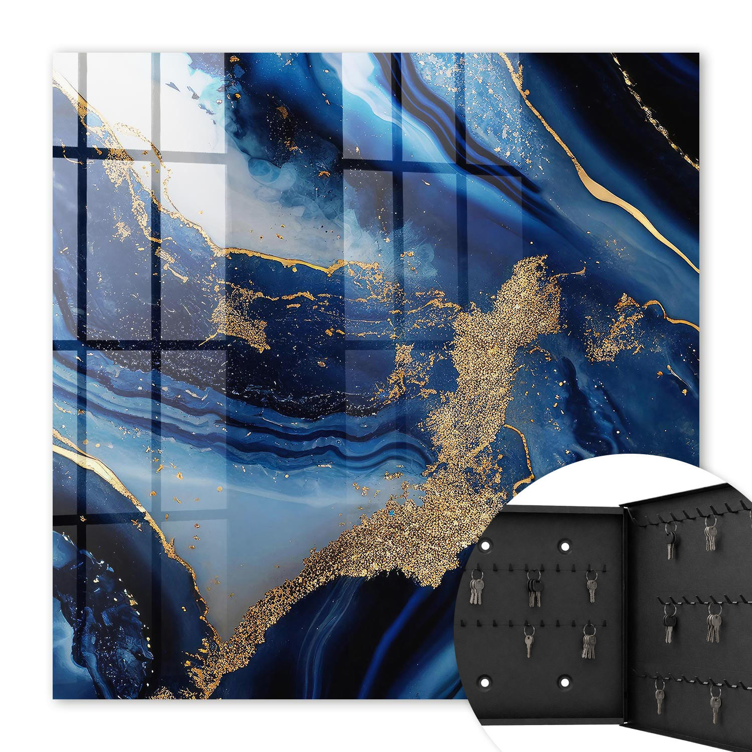 SCHLÜSSELBOX Schwarz 30x30 cm- Türöffnung nach rechts - Marineblaue Streifen - Dunkelblau, Metall (30/30/5cm) - TULUP