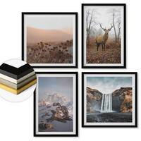WANDBILDER 4er-Set - 50x50 cm & 40x60 cm Schwarzer Rahmen - Wilde Landschaften, Berge, Hirsche - Schwarz, Kunststoff (50/50cm) - ArtPrintCave