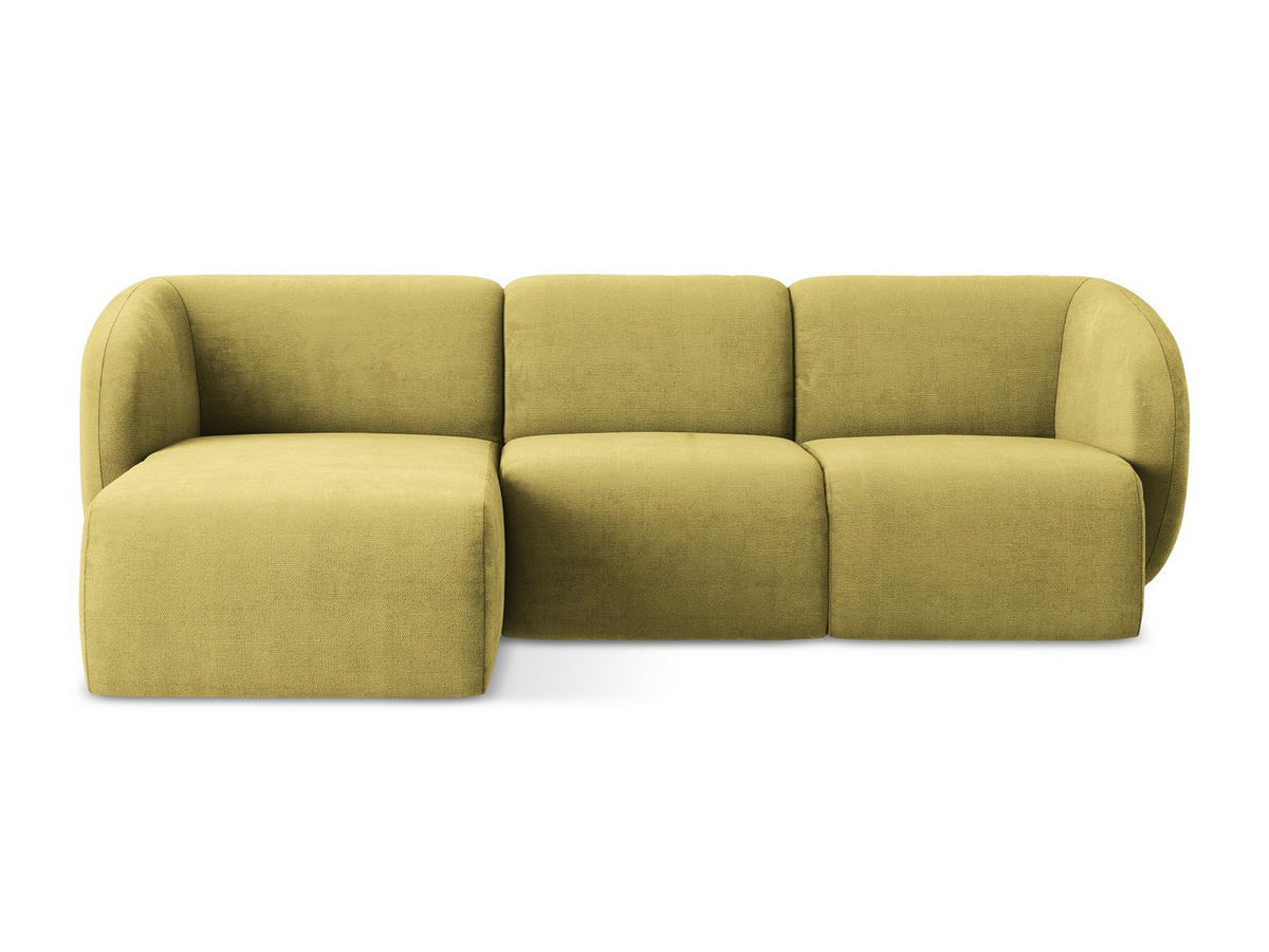 ECKSOFA Links Chenille Stoff Grün - Limette/Schwarz, Holzwerkstoff/Kunststoff (248/166cm) - Makamii