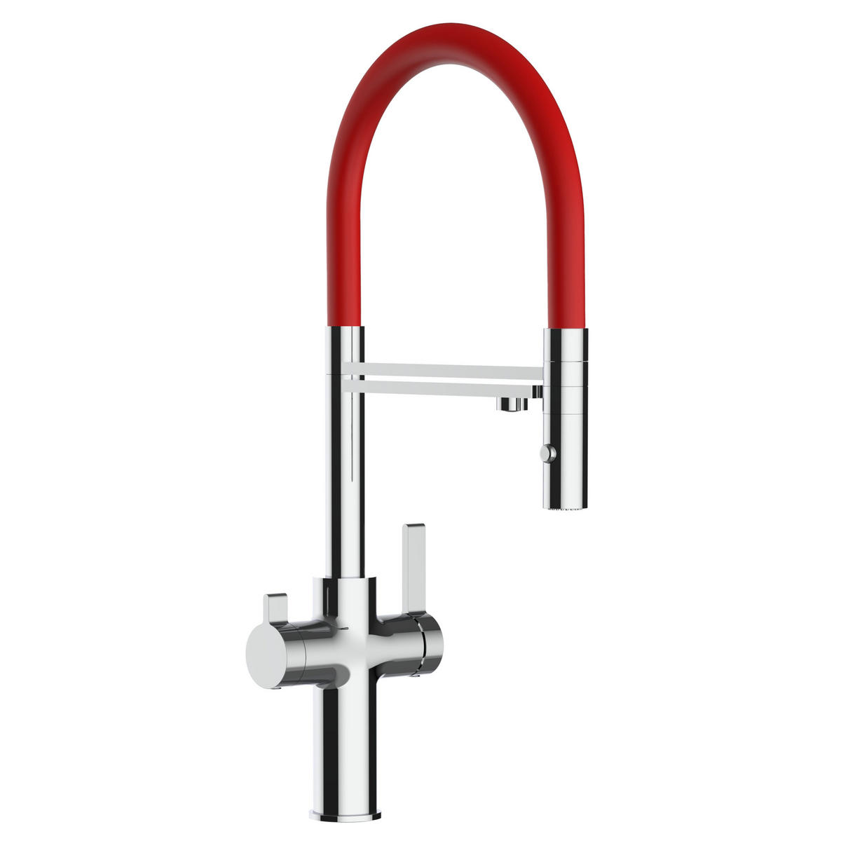 3-WEGE-KÜCHENARMATUR, Verchromt und Rot, 2-Strahl-Brause - Rot, Metall (20.61/48/20.61cm) - VIZIO