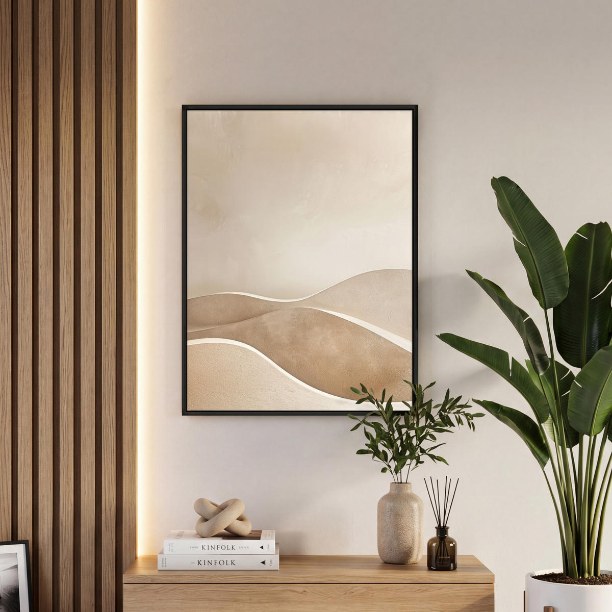 LEINWAND Bilder mit Rahmen - Beige - Natur - Abstrakt - Modern - 60x80 - Beige, Textil (60/80cm) - MuchoWow