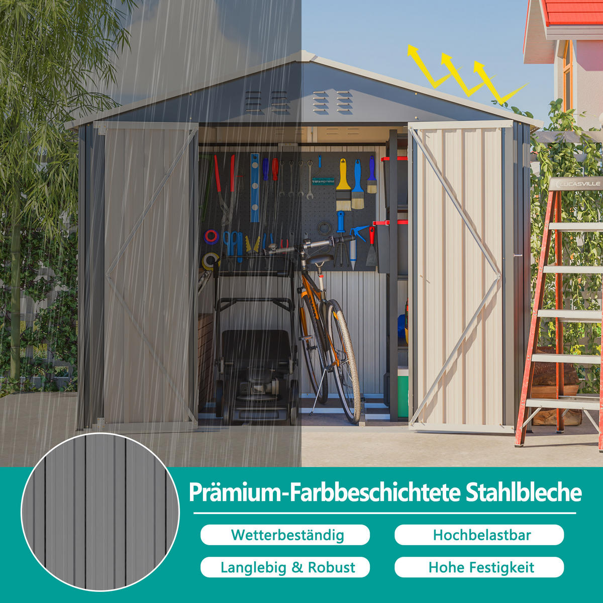 GERÄTEHAUS aus Metall 229,4x180x191 cm in Anthrazit mit Klapptür - Grau, Metall (180/191/229.4cm) - Modfu