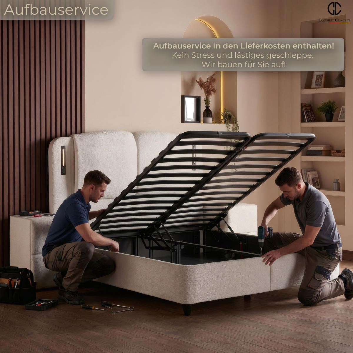 NACHTTISCH PORTO 40/42/58 cm, Beige, zwei Schubladen - Beige/Schwarz, Holz/Kunststoff (40/58/42cm) - Consilio Concept