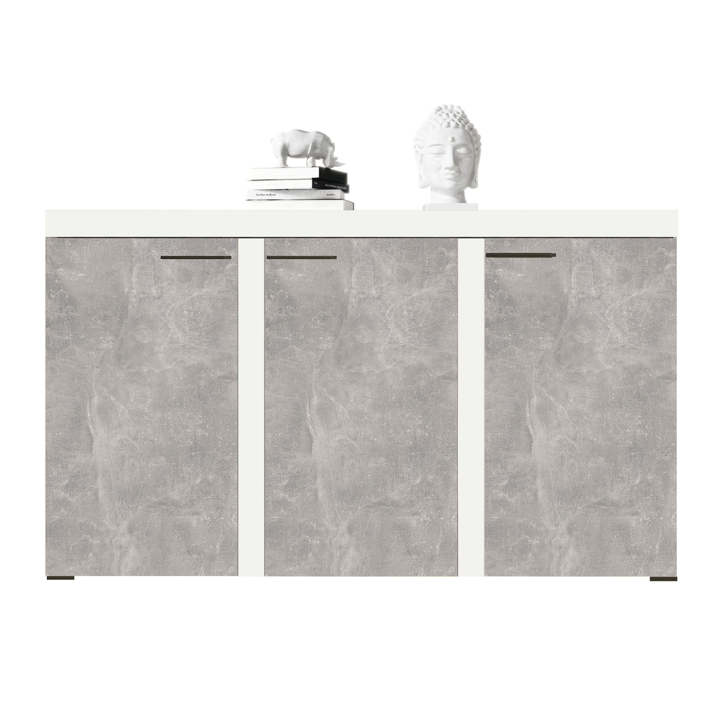 SIDEBOARD Spacoro 3D Weiß, Beton 148,8/82/40,3 cm – Wohnzimmer Kommode Modern - Hellgrau/Weiß, Holzwerkstoff/Kunststoff (149/82/40cm) - AX Living