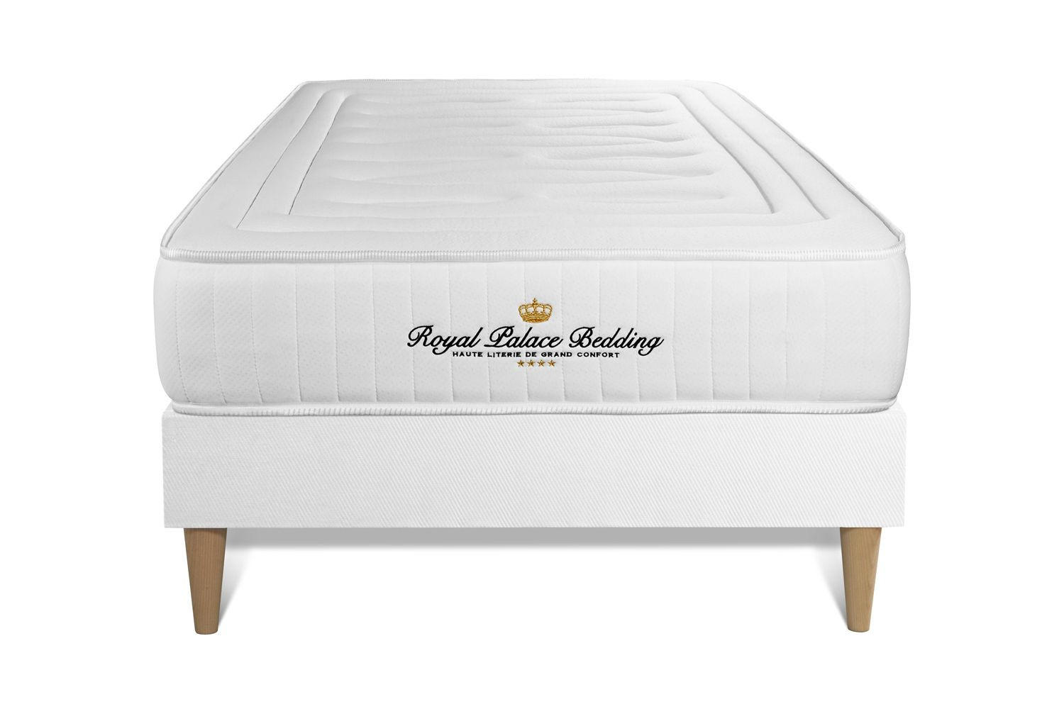 BETT Lancaster Taschenfederkern und Memory-Schaum 90 x 200 cm h3 - Kit Bettgestell Weiß - Beige/Weiß, Holz (90/200cm) - ROYAL PALACE BEDDING