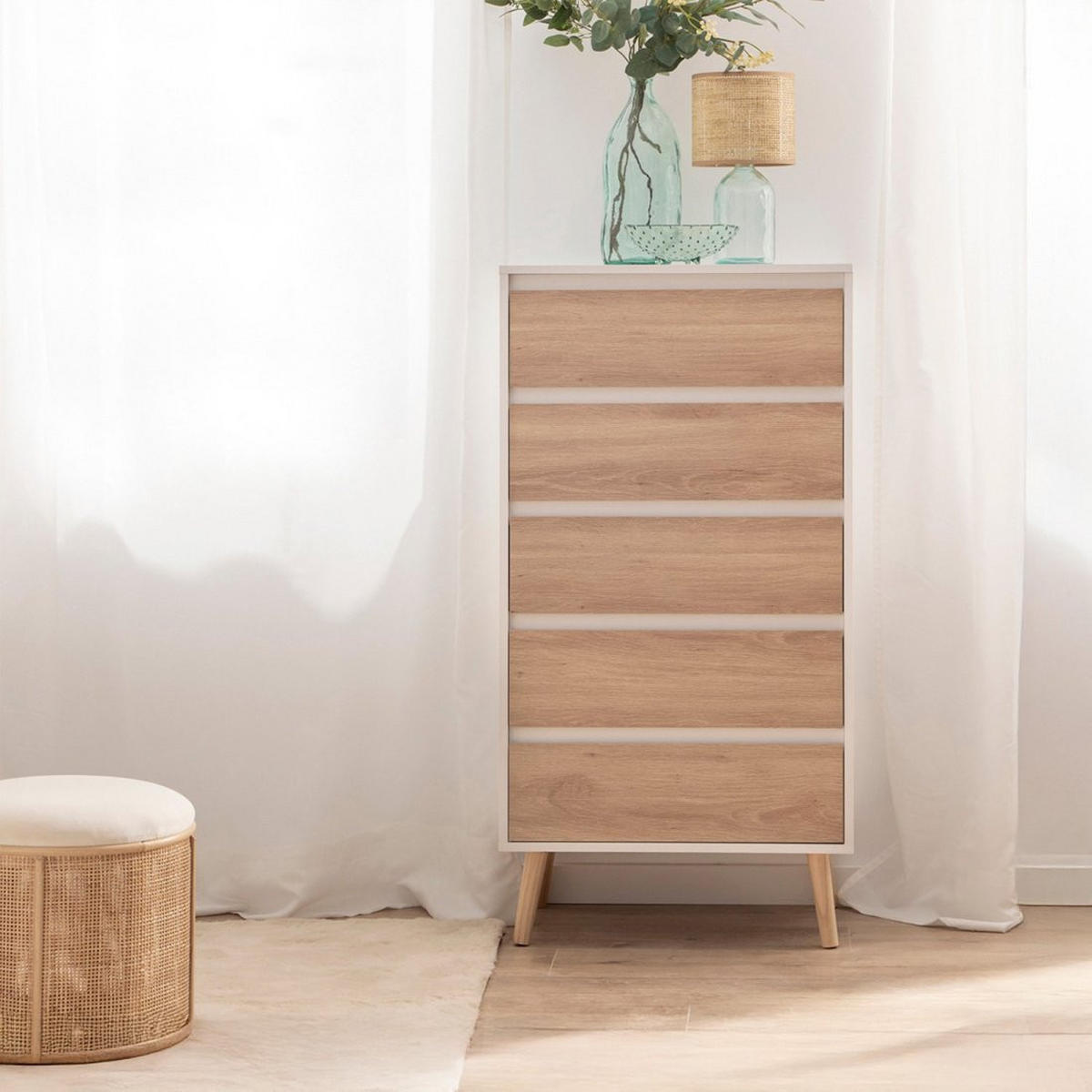 KOMMODE SCHMALE Kemi Zweifarbig 60 cm x 118 cm - Multicolor, Holzwerkstoff (60/118/40cm)