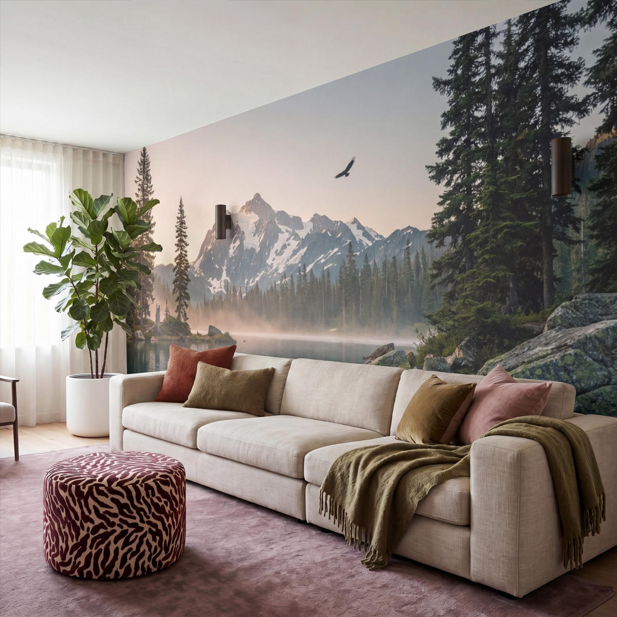 TAPETE - Berge - Wasser - Bäume - 500x260 cm - Multicolor, Papier (500/260cm) - OnlyWow