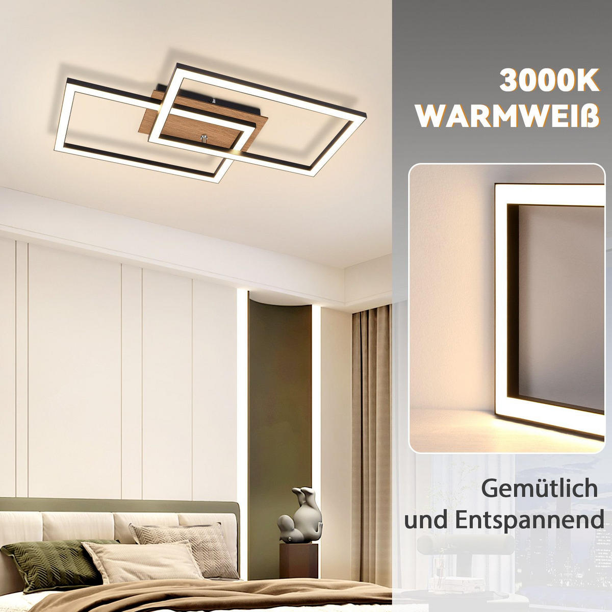 LED-DECKENLEUCHTE Ratingen 50/30/6.1 cm - Schwarz, Metall (50/30/6.1cm) - Nettlife