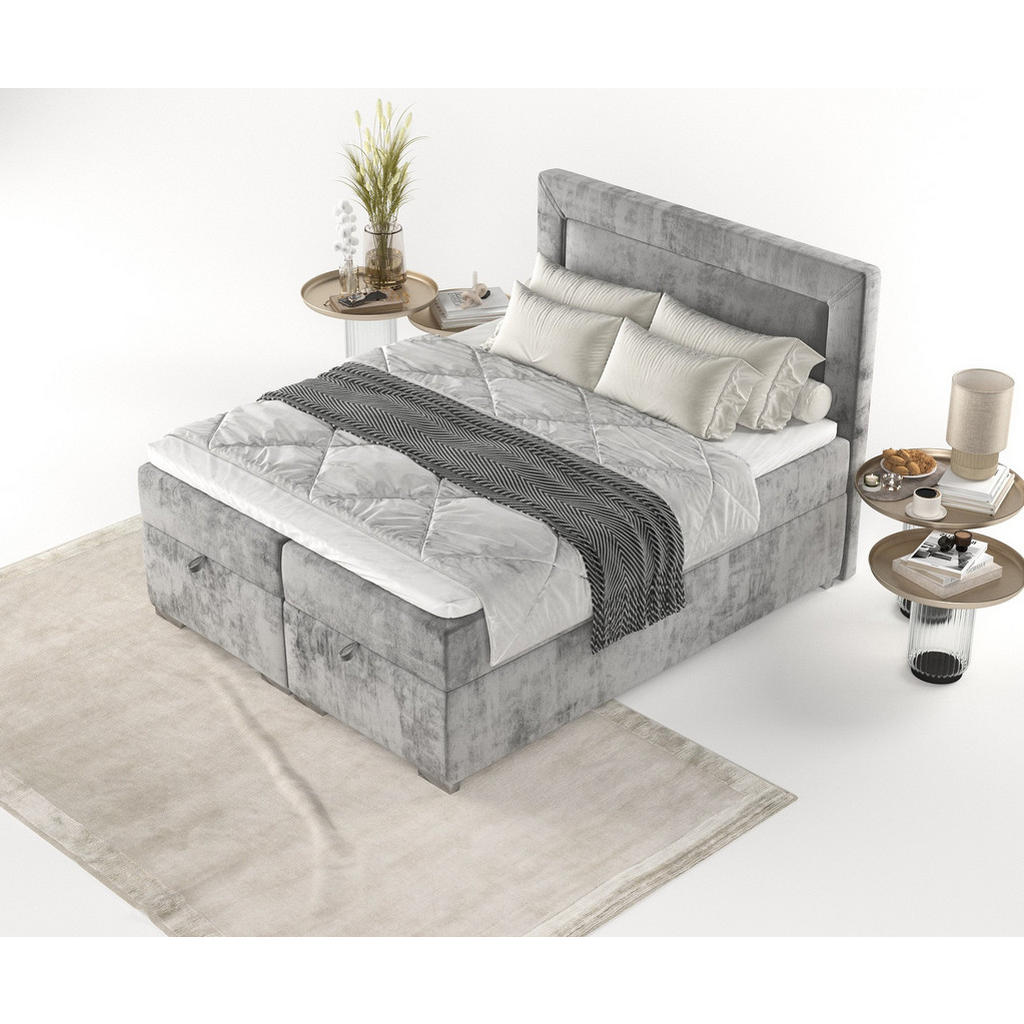 Thumbnail - AltaBeds Boxbett, Grau, Textil, Buche, Kiefer, H3, Höhe ca. 20 cm, 140x200 cm, Oeko-Tex® Standard 100, Handmade in Europ...