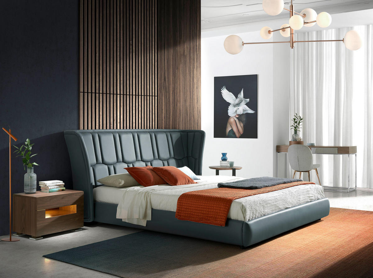 BETT Grau Stahl 227/235/107 cm - Edelstahlfarben/Grau, Leder (180/200cm) - ANGEL CERDA