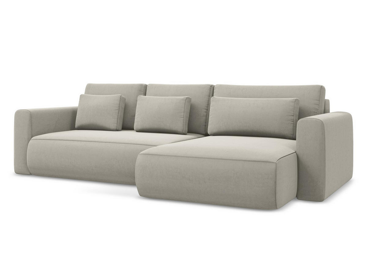 ECKSOFA mit Schlaffunktion Samt Stoff Creme - Perlmutt/Creme, Kunststoff/Textil (278/149cm) - Makamii