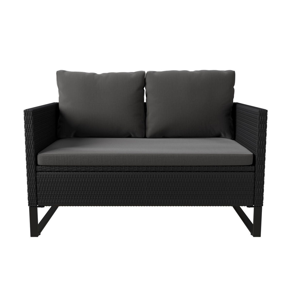 LOUNGEGARNITUR Santorini schwarz / grau inkl. Abdeckung - Schwarz, Kunststoff/Metall - Juskys