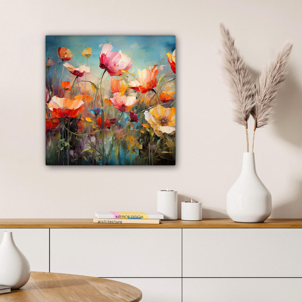 LEINWANDBILD Blumen - Aquarell - Kunst - Botanisch - Natur Wandbild Wohnzimmer 50x50 cm - Orange, Textil (50/50cm) - MuchoWow