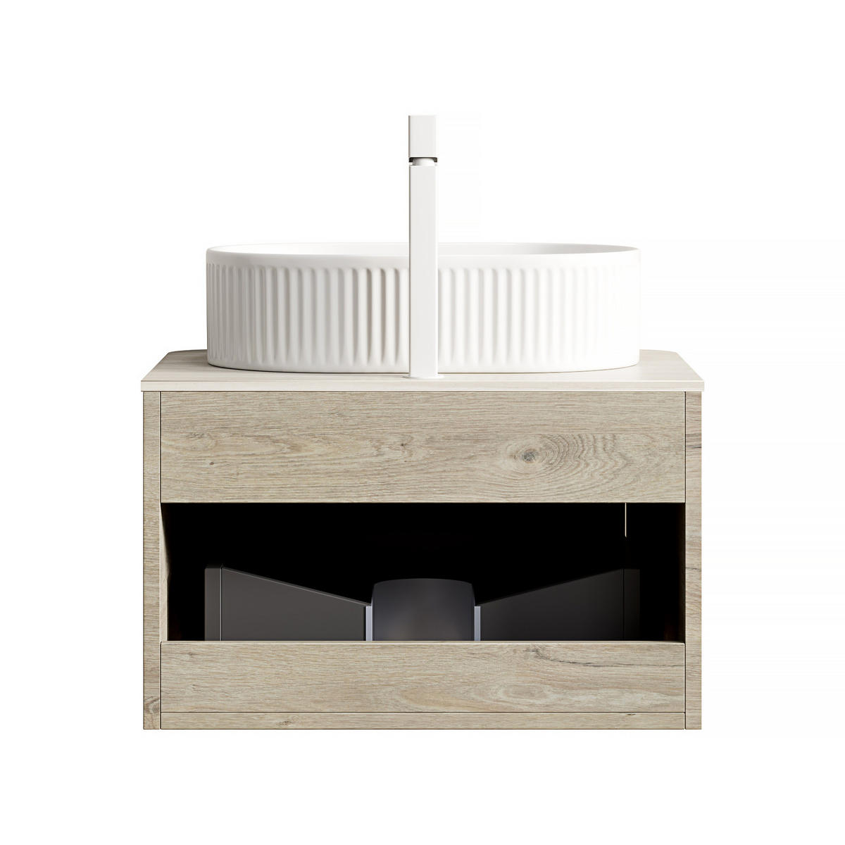 WASCHTISCHKOMBI 60x46x50.2cm Beige/Weiß mit ovalem Keramikbecken & Travertin-Arbeitsplatte - Creme, Keramik (60/50.2/46cm) - Modfu