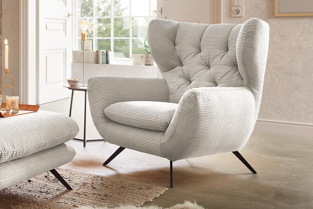 SESSEL CHARME Cremeweiß - Creme/Schwarz, Textil/Metall (100/106/95cm) - KAWOLA