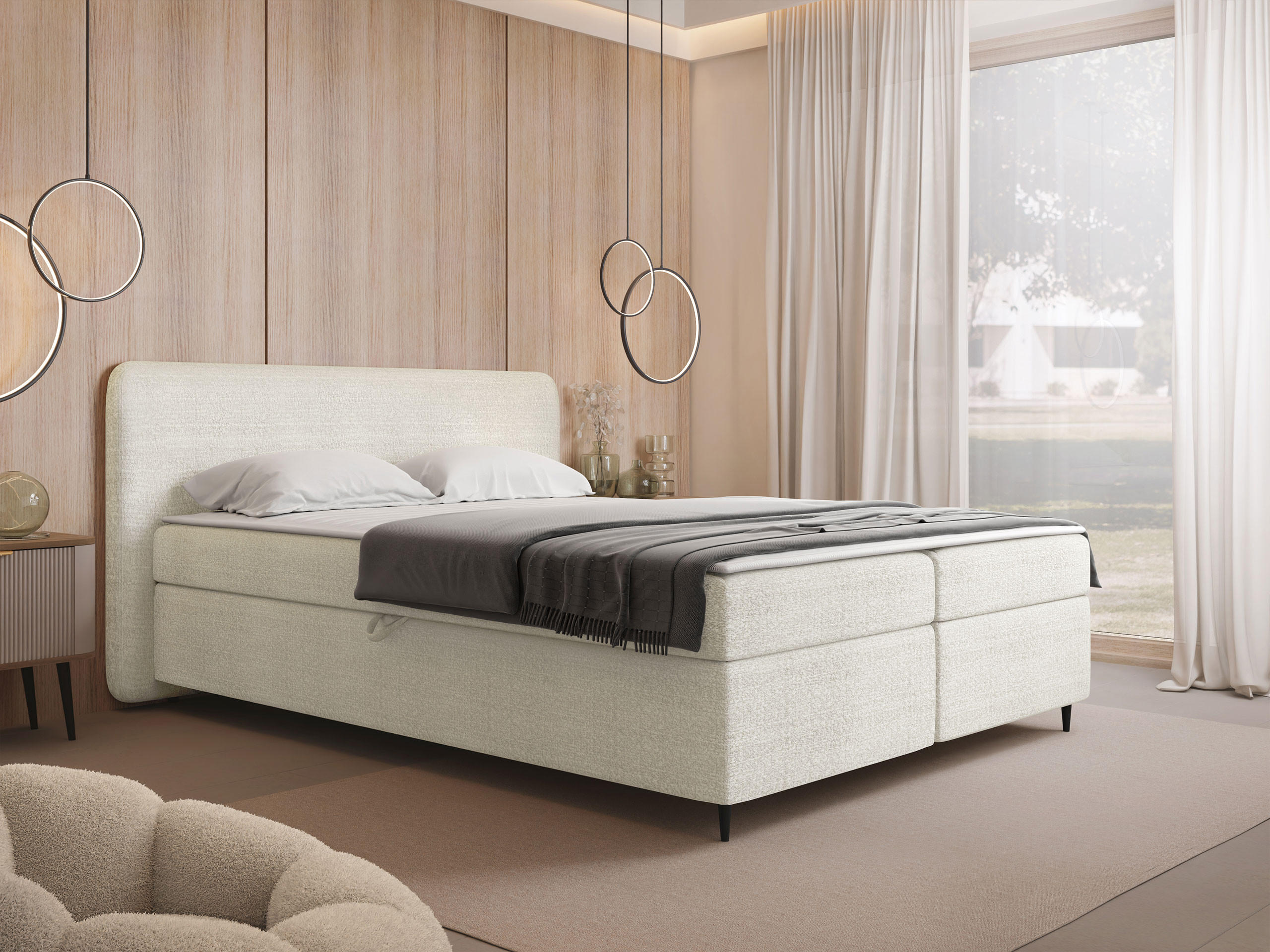 BOXBETT Boho II - Creme/Schwarz, Holz/Holzwerkstoff (160/200cm) - MIRJAN24
