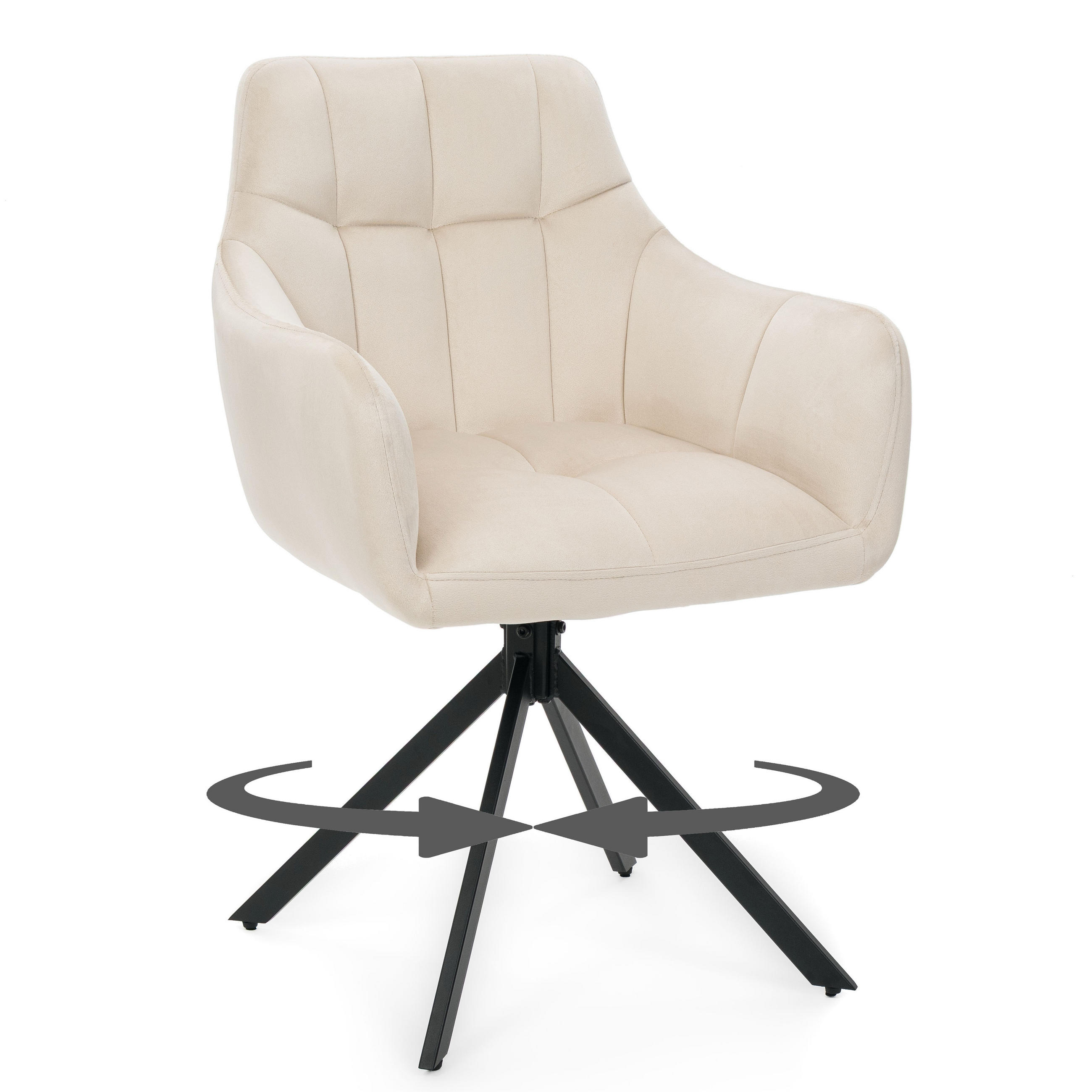 STUHL FANO X drehbar gepolsterter mit Steppung - beige - Velour - Ecru/Schwarz, Textil/Metall (58/83/59cm) - NEW HOME