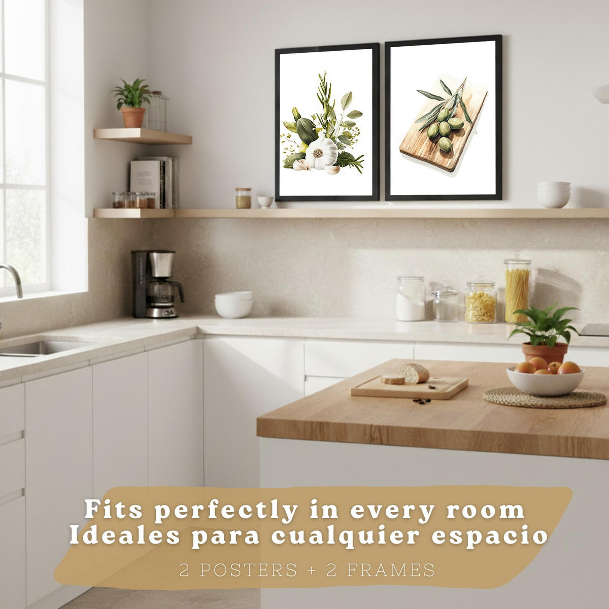 PLAKAT Sada 2 Vintage olivy A4 Černý rám - černá, papír (29.7/1/21cm) - Nacnic