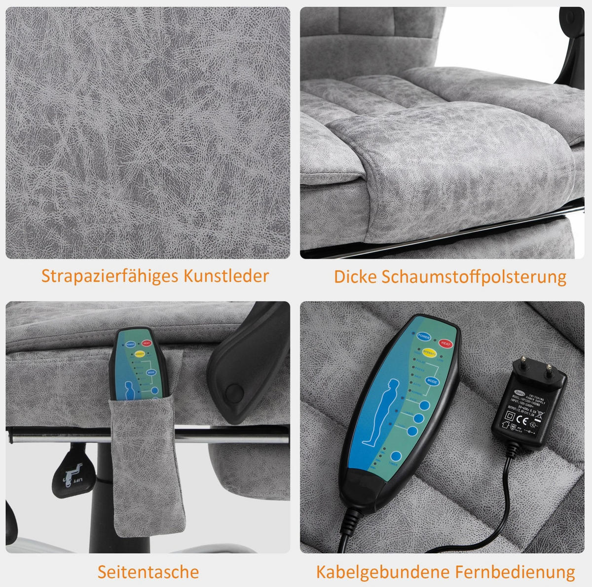 DREHSTUHL 62/113-120/67 cm Grau aus Schaumstoff mit Massage- und Wärmefunktion - Grau, Kunststoff (67/113/62cm) - OKMYHOME