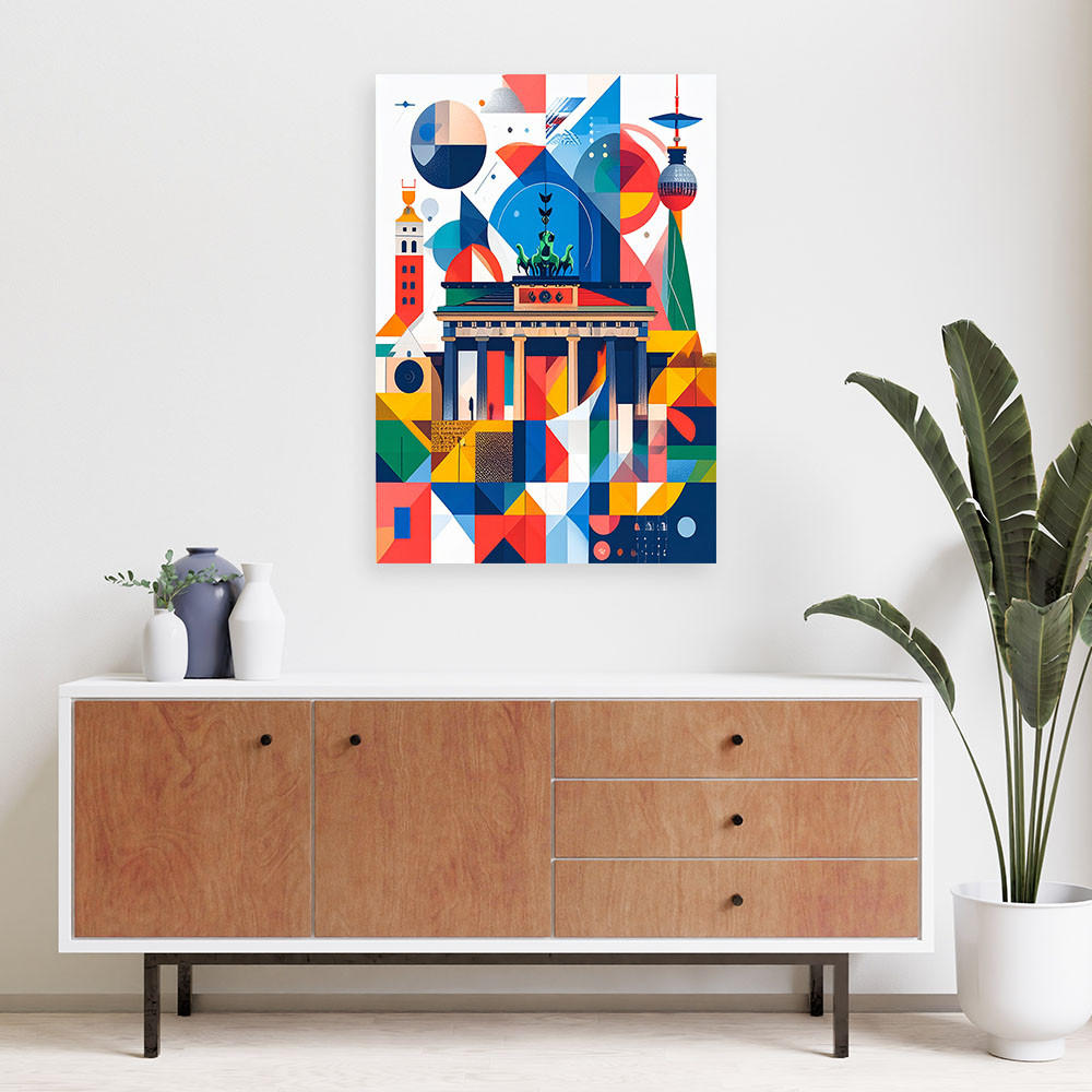 LEINWANDBILD Berlin Tor Abstraktion im Bauhaus-Stil 80x120cm - Multicolor, Textil (80/120cm) - Feeby