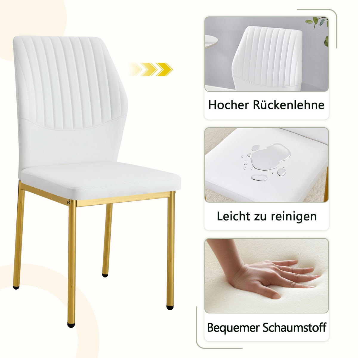 STUHL-SET DE-36576 4 Stück mit PU-Bezug und Metallbeinen Weiß - Weiß, Metall (42.6/93/43cm) - ComfortXL