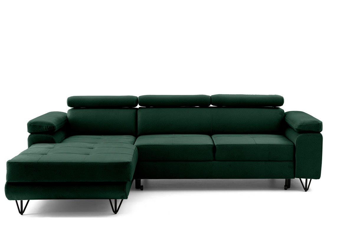 ECKSOFA NORIS L Dunkelgrün mit Schlaffunktion Links - Dunkelgrün, Holz/Textil (250/183cm) - Muffo