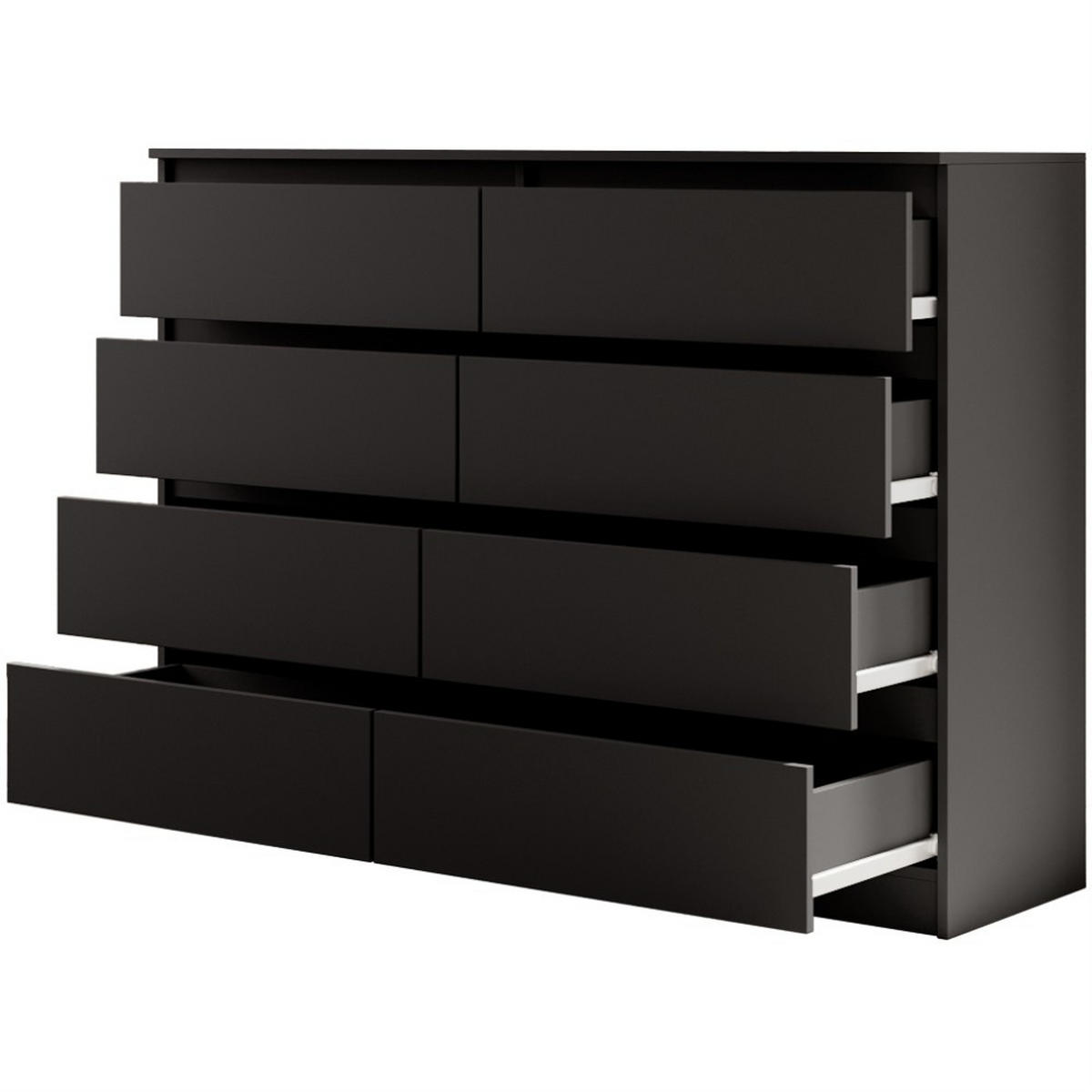 KOMMODE Lemon 140 cm mit acht Schubladen schwarz matt - Schwarz, Holzwerkstoff (140/101.5/39cm) - Beautysofa