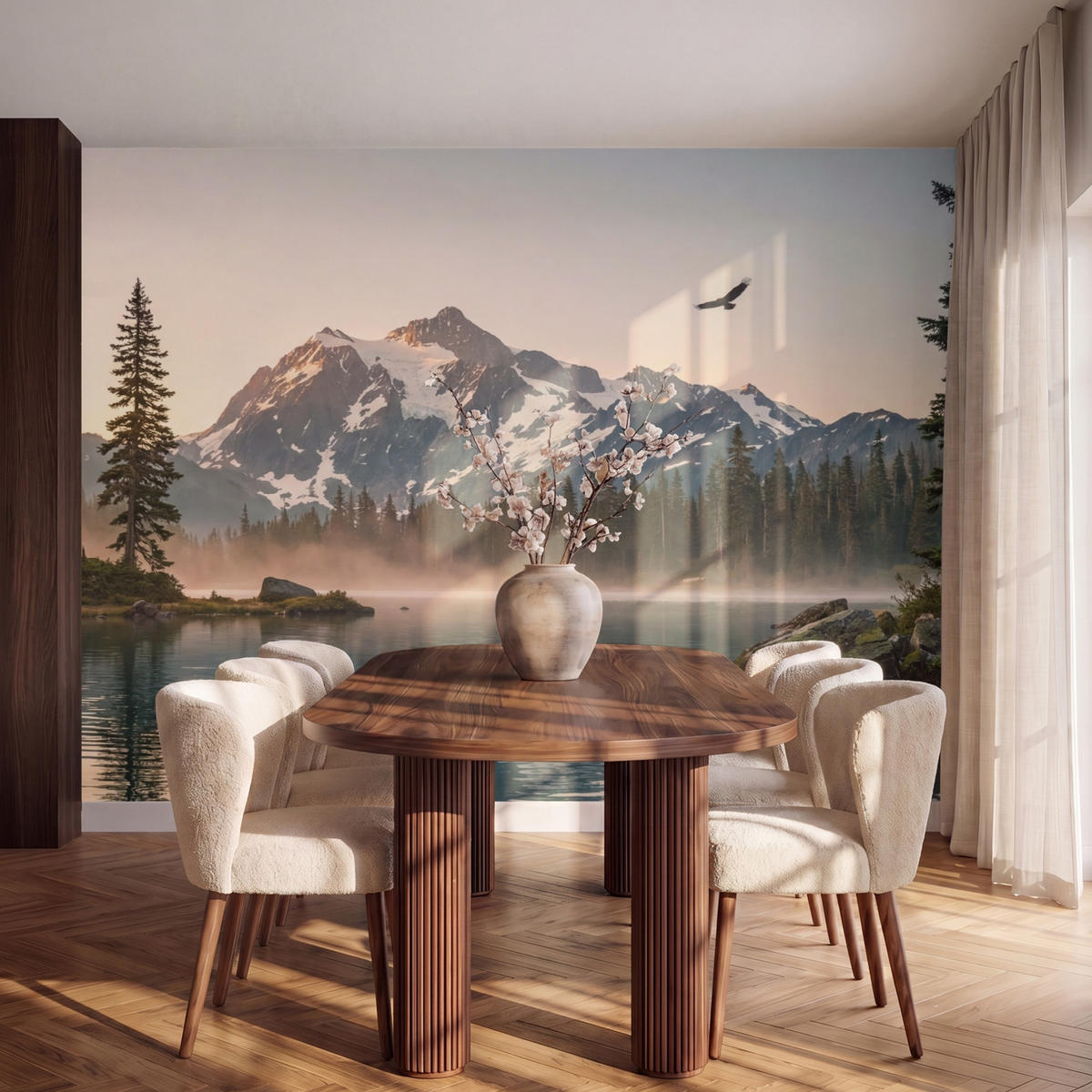 TAPETE - Berge - Wasser - Bäume - 280x200 cm - Multicolor, Papier (280/200cm) - OnlyWow
