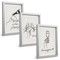 BILDER SET 3er Set - 20x30 cm Silberner Rahmen - Champagner-Wein-Linienzeichnung - Silberfarben, Kunststoff (20/30cm) - TULUP