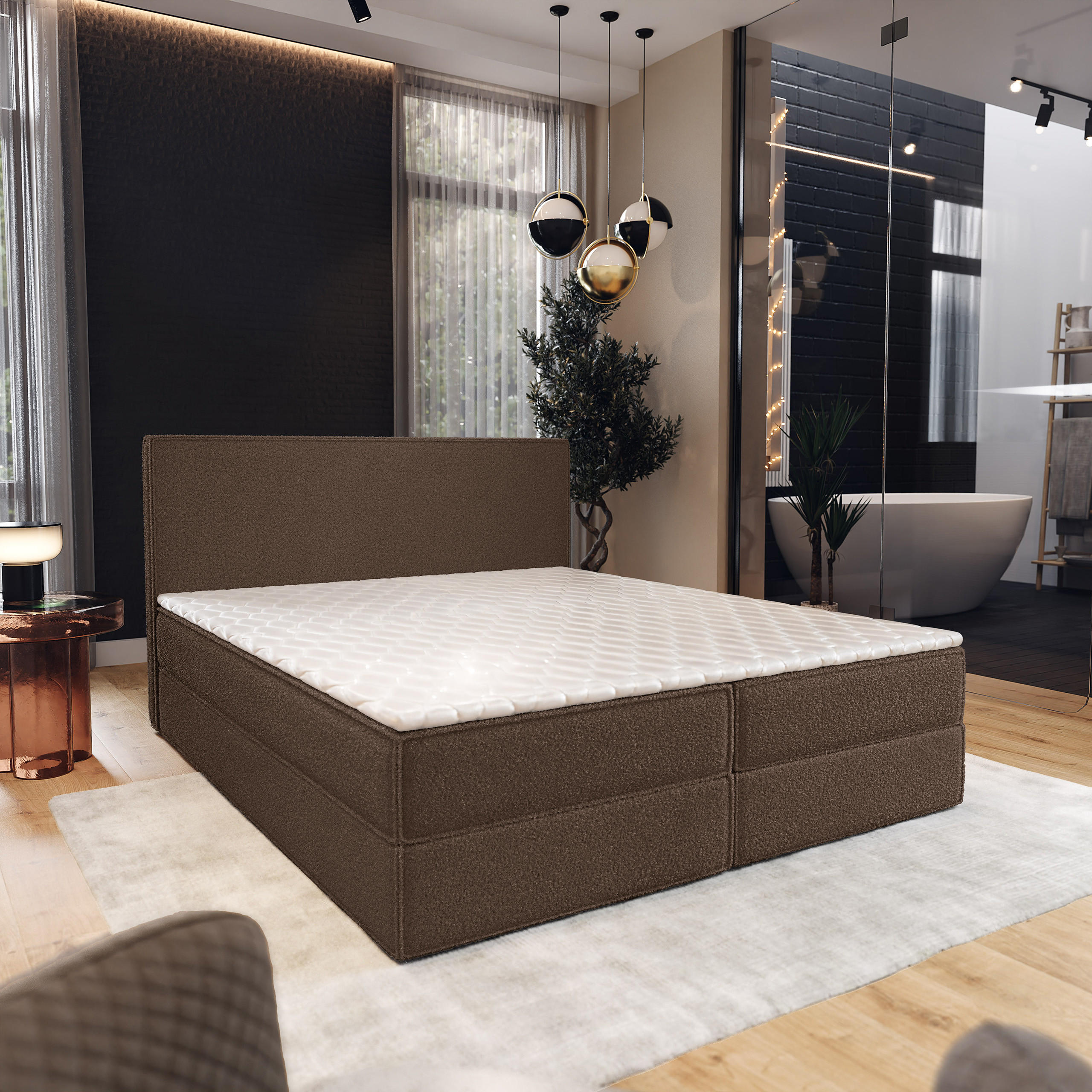 BOXBETT PELLIO 140x200 cm mit Matratze und Topper - Braun - Braun, Holz (140/200cm) - MASSENO