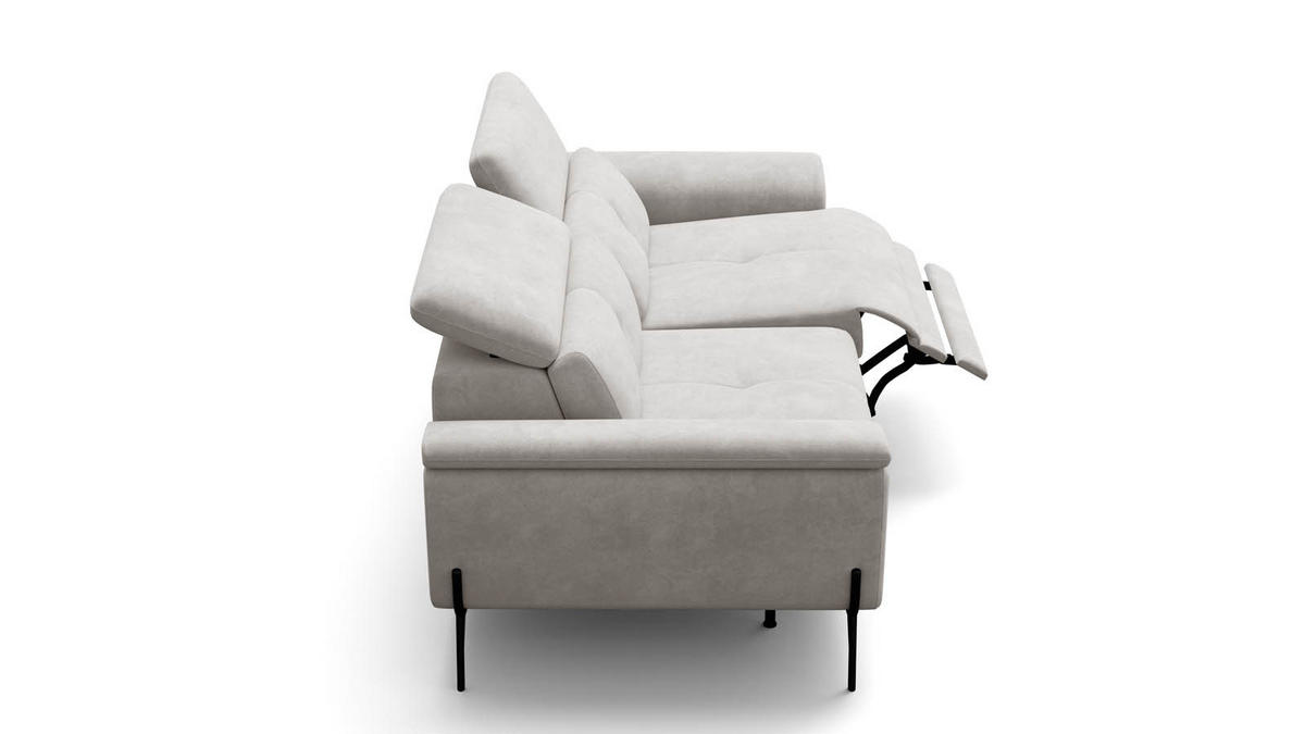 SOFA RELAX AVENA 3-Sitzer, beiger Veloursstoff - Beige/Schwarz, Holz/Textil (204/80/108cm) - Wozimo