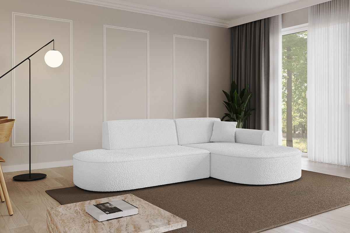 ECKSOFA Ottomane Rechts MARI-L1 - 232x163x73,5 cm Weiß Bouclé - Schwarz/Weiß, Holzwerkstoff/Kunststoff (234/163cm) - ALTDECOR