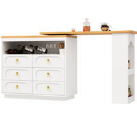 BARTISCH aus MDF, ausziehbar 137-203/39/90 cm mit 360° Drehfunktion & 6 Schubladen, Weiß - Weiß, Holzwerkstoff (39/90/137cm) - Redom