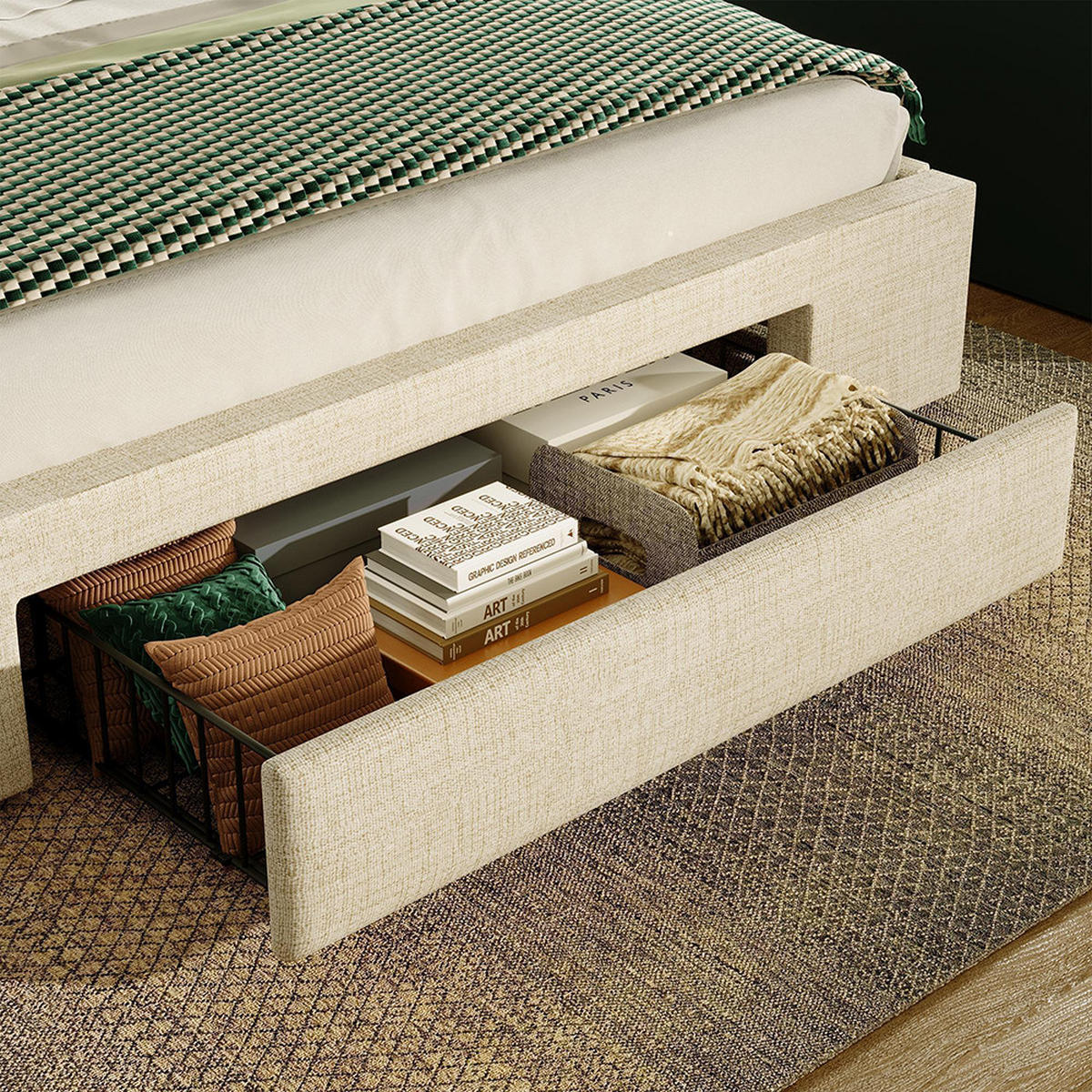 POLSTERBETT 160x200cm in Beige Leinen,ohne Matratze - Beige, Textil (160/200cm)