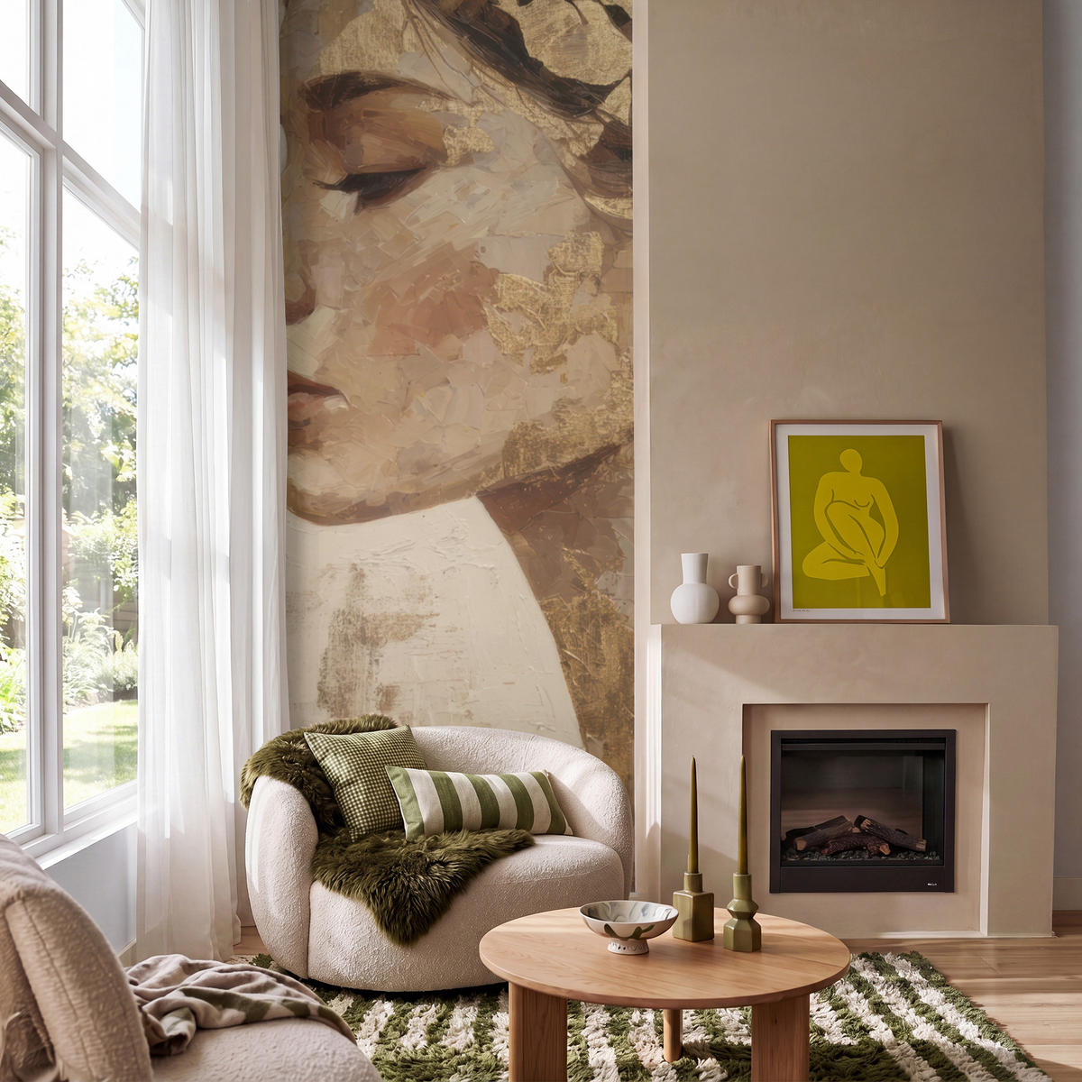 TAPETE - Frau - Gold - Abstrakt - Textur - 120x280 cm - Goldfarben, Papier (120/280cm) - OnlyWow