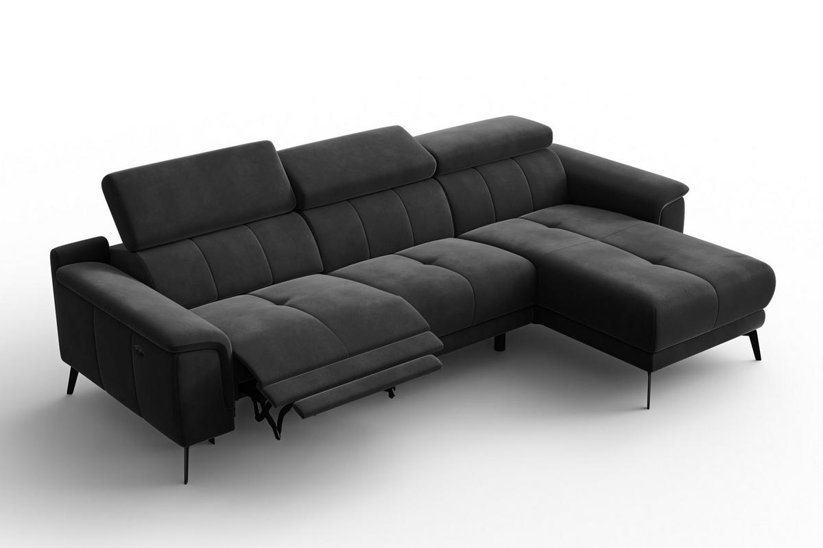 ECKSOFA FIERO 4-Sitzer RECHTS, Schwarzer Veloursstoff - Schwarz, Holz/Textil (288/170cm) - Courtois Laville