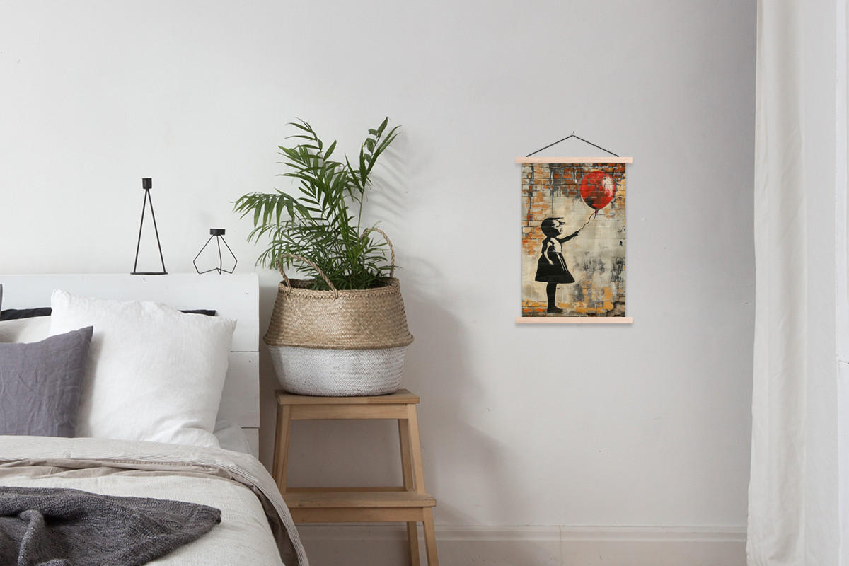 POSTER Graffiti - Banksy - Mädchen - Straßenkunst 40x60 cm - Sandfarben, Textil (40/60/0.15cm) - MuchoWow