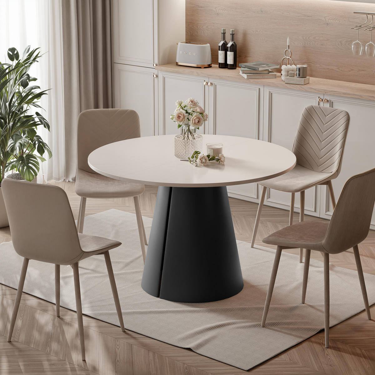 AUSZIEHTISCH BASE 120-196/76 cm, Schwarz / Kaschmir - Kaschmir/Schwarz, Holzwerkstoff/Metall (120/120/76cm) - Idohome