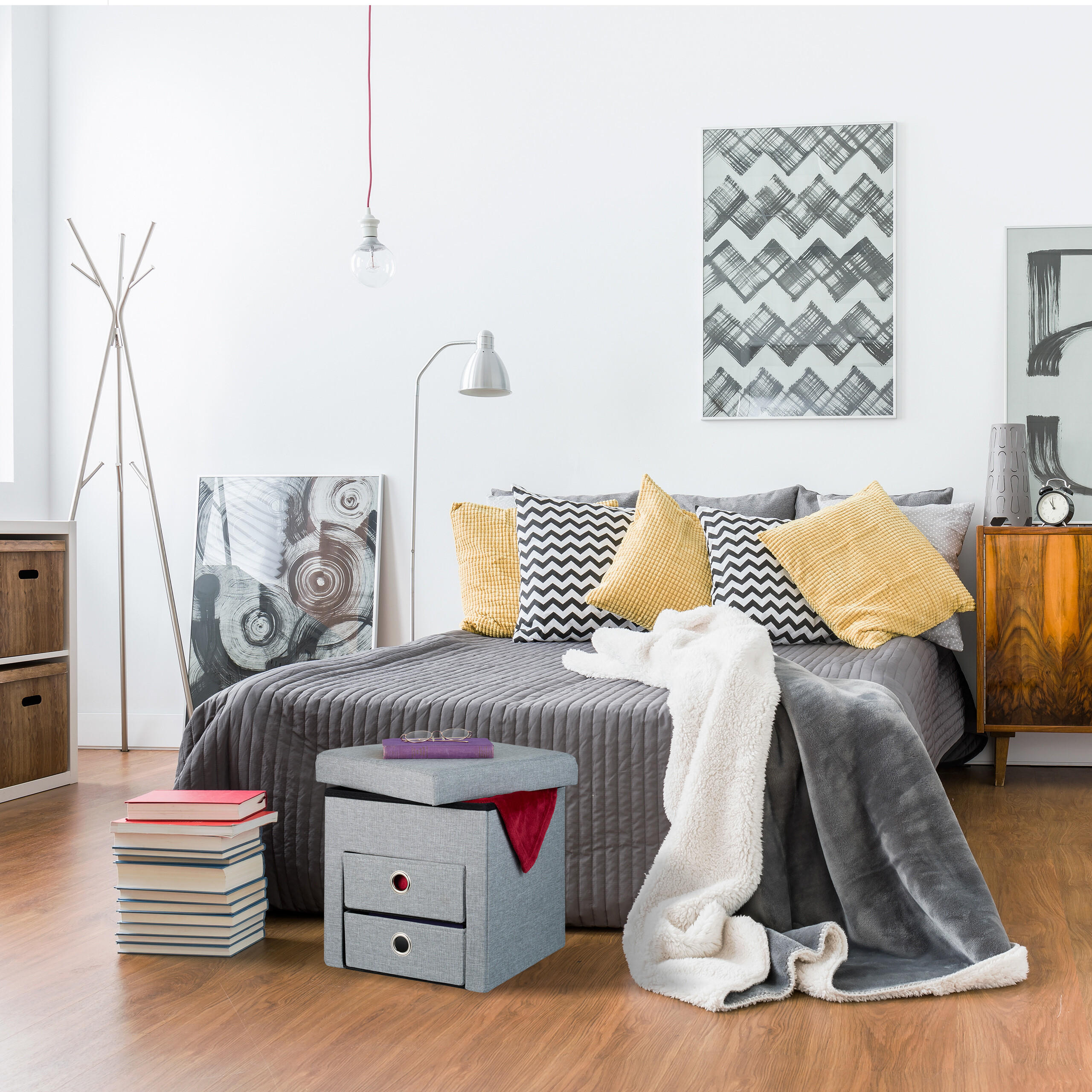 SITZHOCKER - Grau, Holzwerkstoff/Textil (37/39/37cm) - Relaxdays