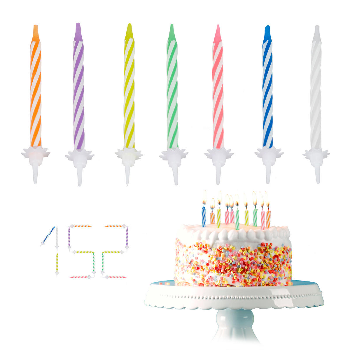SÚPRAVA sviečok na tortu 152 ks. - viacfarebná, parafín/plast (0.2/6/0.2cm) - Relaxdays