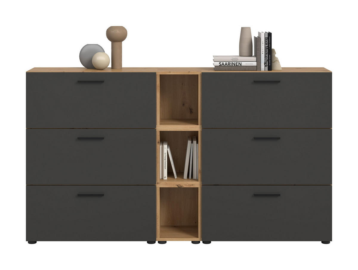 WOHNKOMBINATION THE ONE (B/H/T: ca. 176/99/34 cm) in Artisan Oak Nachbildung/Basalt grau - Eiche Artisan, Holzwerkstoff (176/99/34cm)